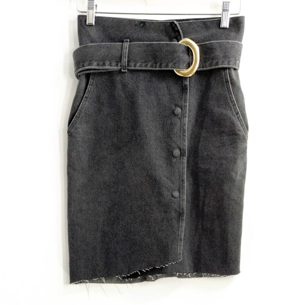 Nanushka Black Denim Belted Skirt